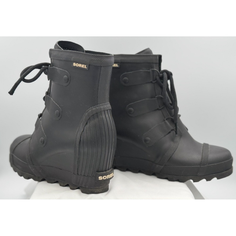 Sorel Women's Black Joan Arctic Wedge Heel Waterproof Ankle Rain Boot Size 7.5